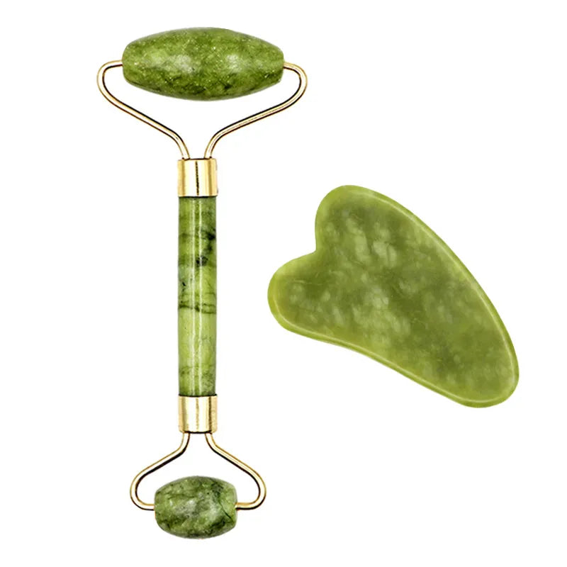 2pcs Gua Sha Massager Set for Face Care Jade Rollers Natural Stone