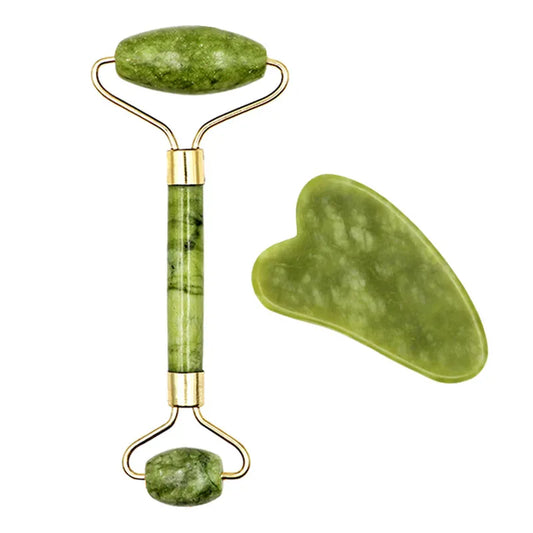 2pcs Gua Sha Massager Set for Face Care Jade Rollers Natural Stone