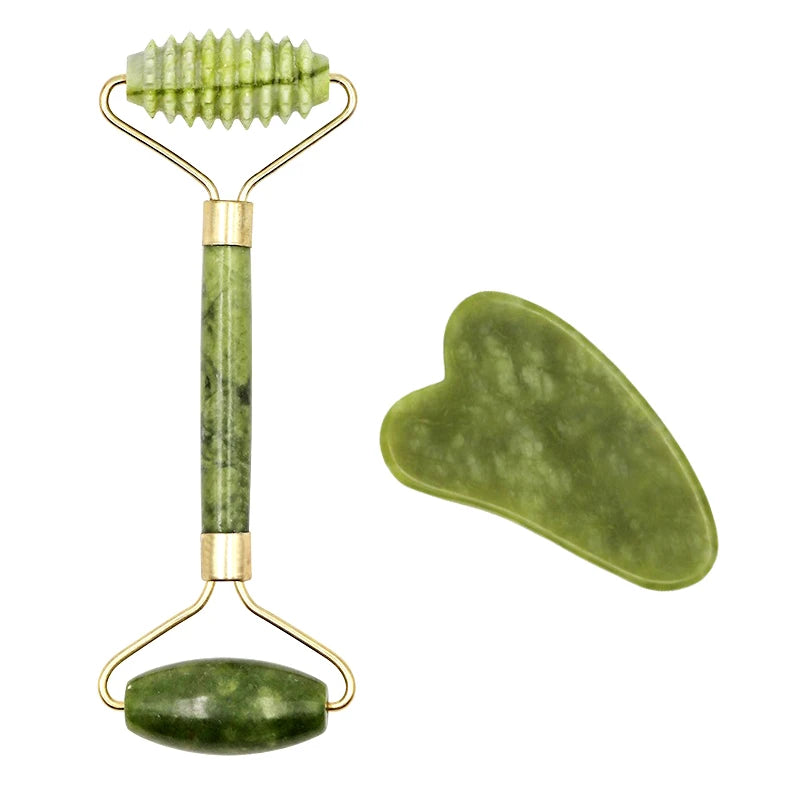 2pcs Gua Sha Massager Set for Face Care Jade Rollers Natural Stone