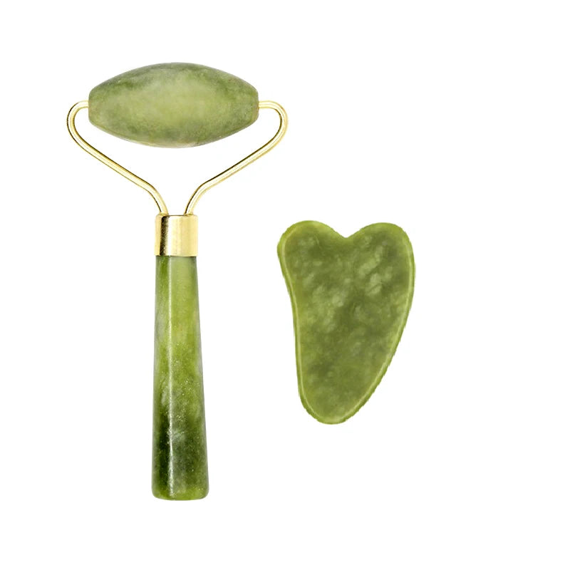 2pcs Gua Sha Massager Set for Face Care Jade Rollers Natural Stone