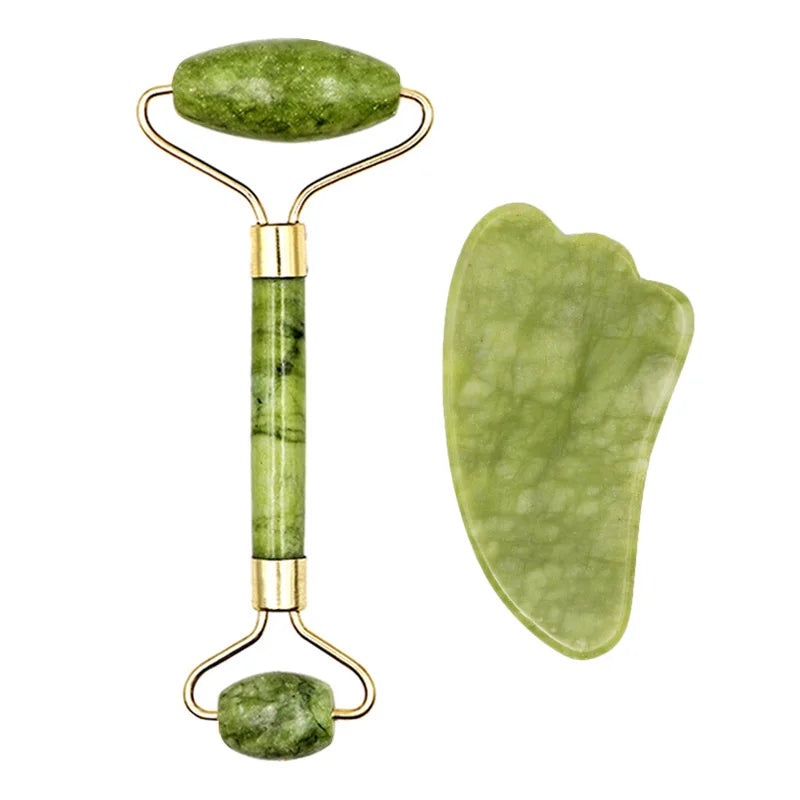2pcs Gua Sha Massager Set for Face Care Jade Rollers Natural Stone